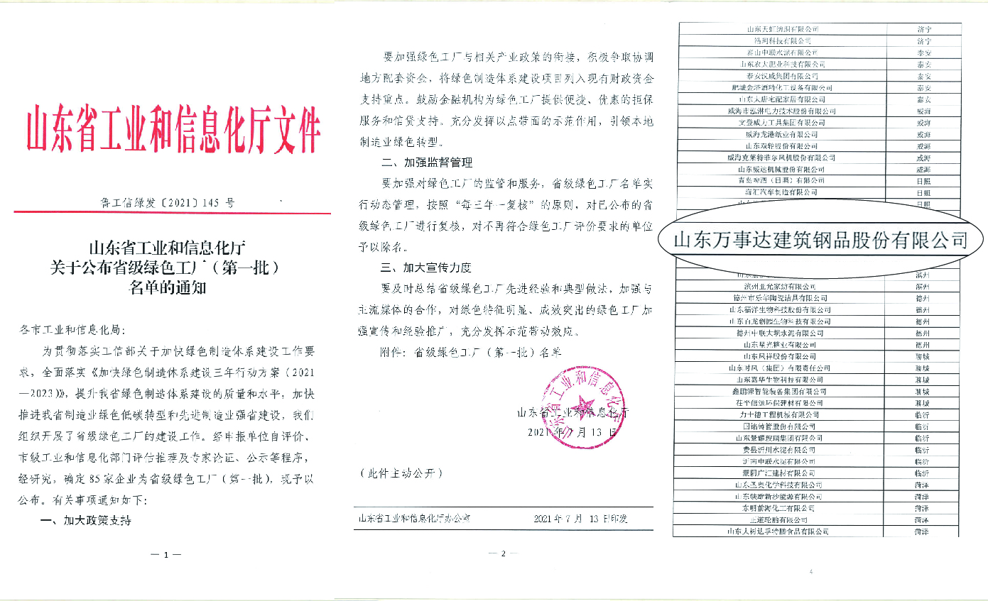 山東省綠色工廠企業(yè)